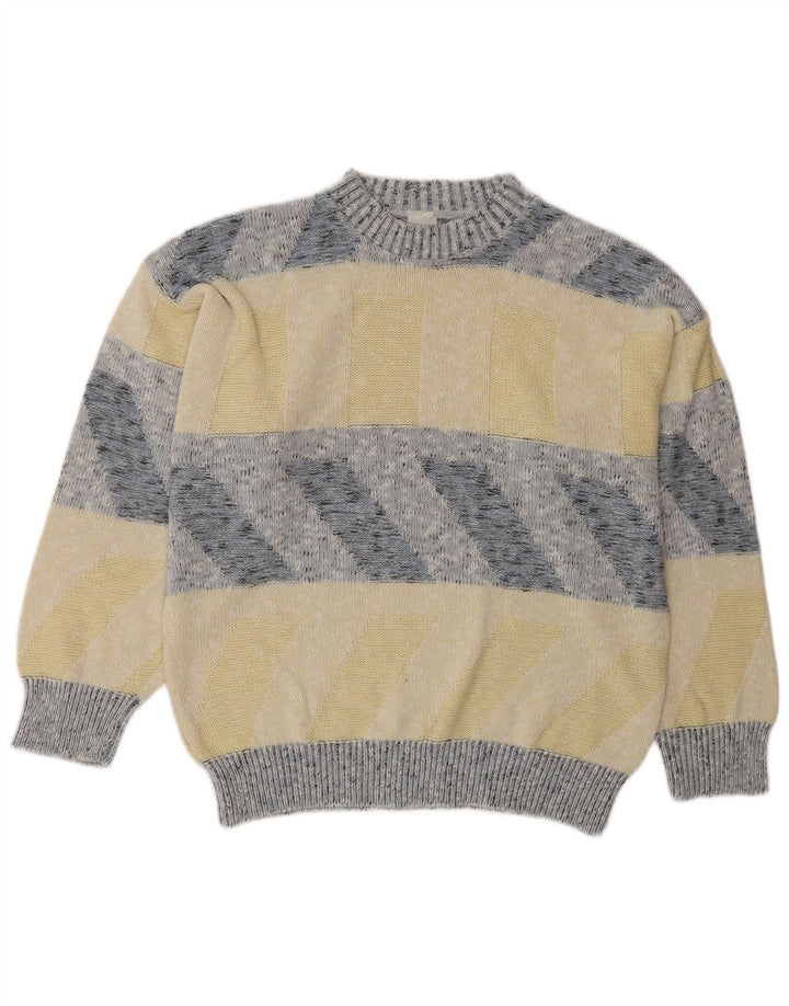 Vintage herre rund hals sweater XL flerfarvet stribet