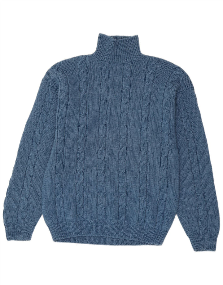 Vintage Herre Turtle Neck Jumper Sweater Medium Blue