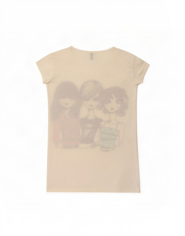 Benetton Womens Grafisk T-Shirt Top UK 10 Small White
