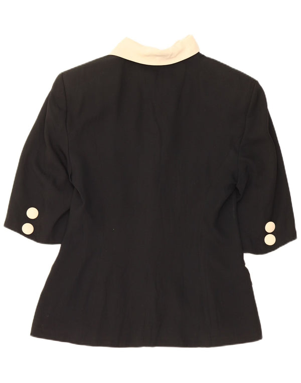 Vintage kortærmet blazerjakke til kvinder UK 12 Medium Black Colourblock