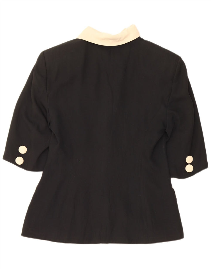 Vintage kortærmet blazerjakke til kvinder UK 12 Medium Black Colourblock