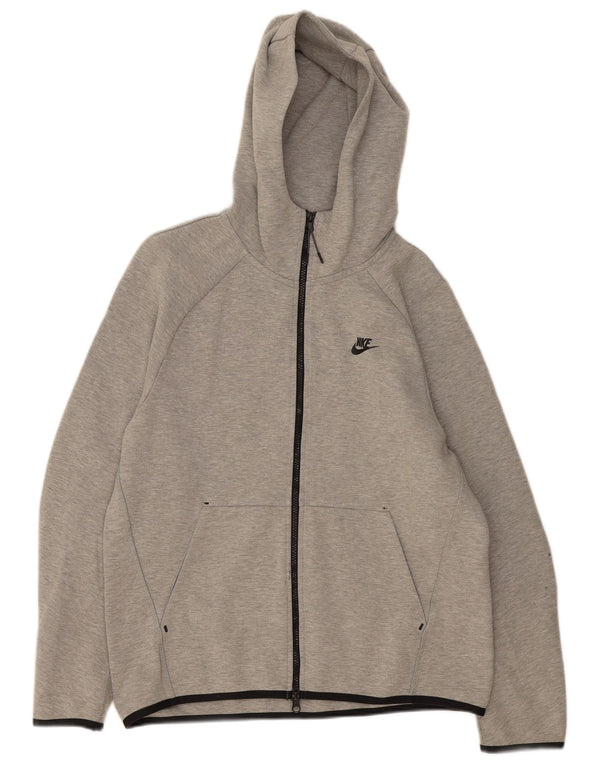 NIKE Womens Zip Hoodie Sweater UK 14 Medium Grey Flecked Cotton