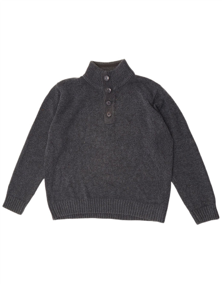 Marks & Spencer Herre Button Neck Jumper Sweater Large Navy Blue Flecked