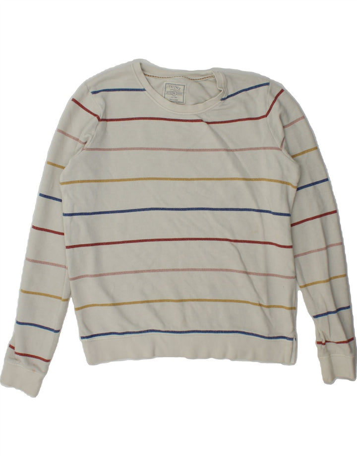 FAT FACE Womens Oversized Sweatshirt Jumper UK 10 Small White Striped Vintage Fat Face and Second-Hand Fat Face from Messina Hembry 