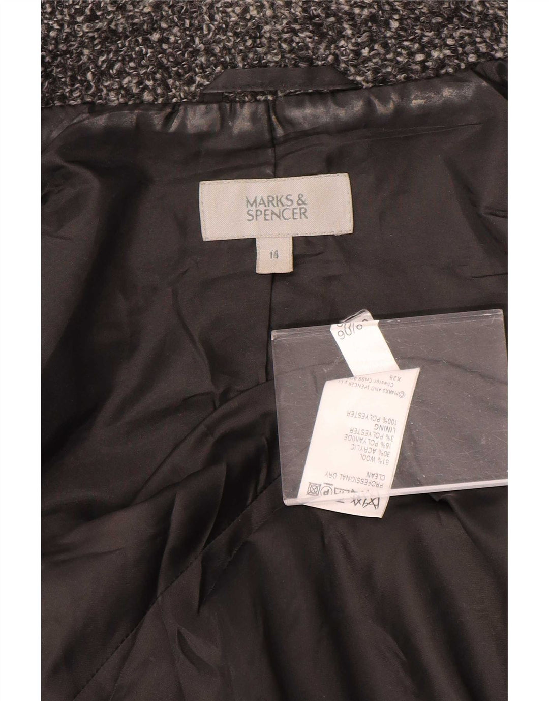 Marks & Spencer Dame 2-knaps blazerjakke UK 14 Stor grå flækket uld