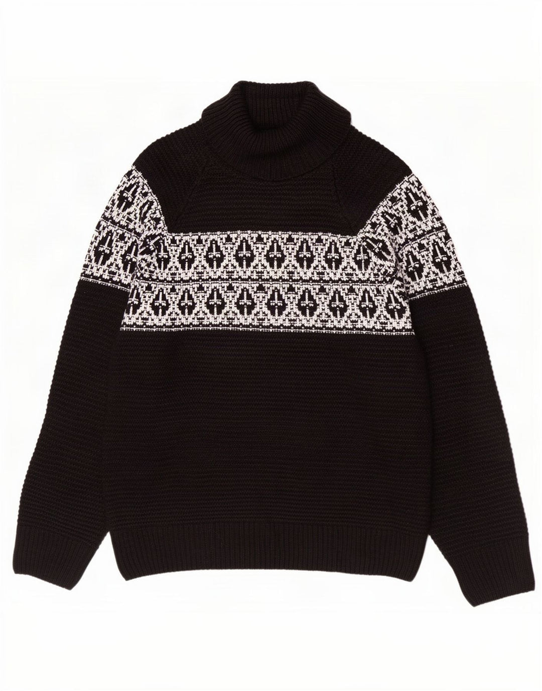Marks & Spencer Herre Roll Neck Jumper Sweater Large Black Fair Isle Akryl