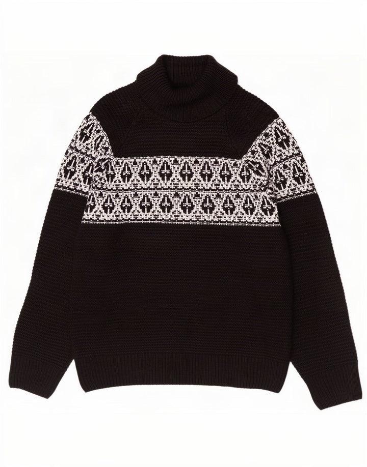Marks & Spencer Herre Roll Neck Jumper Sweater Large Black Fair Isle Akryl