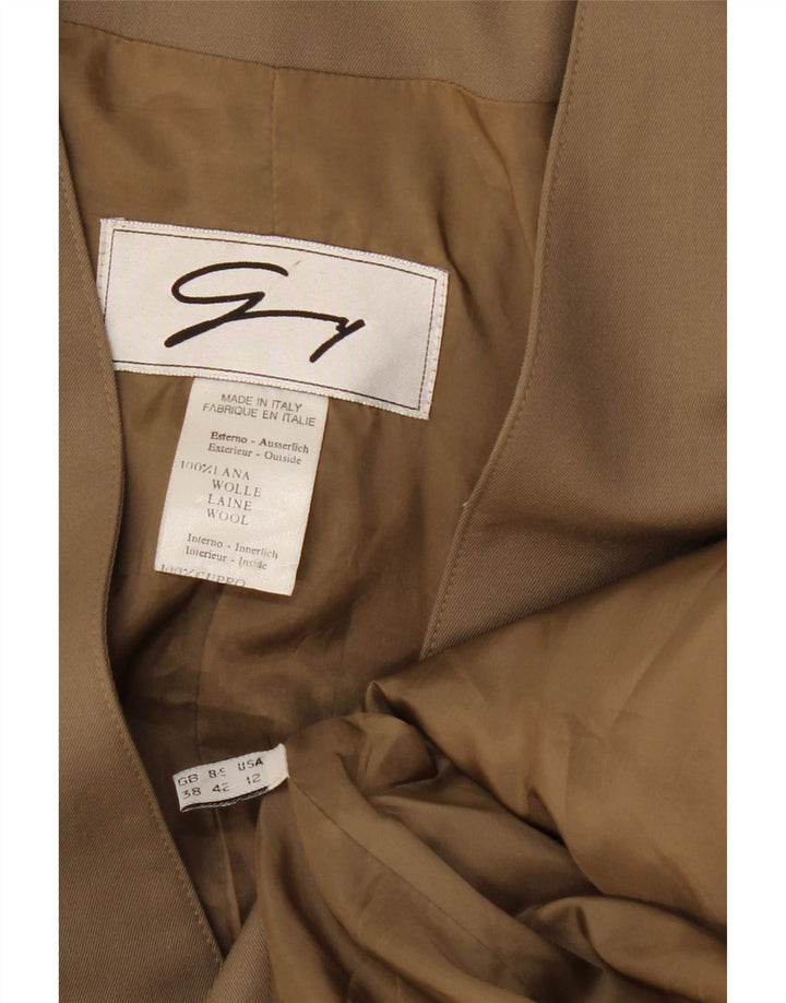 Genny Womens Longline 3 Button Blazer Jacket US 12 Large Khaki Wool