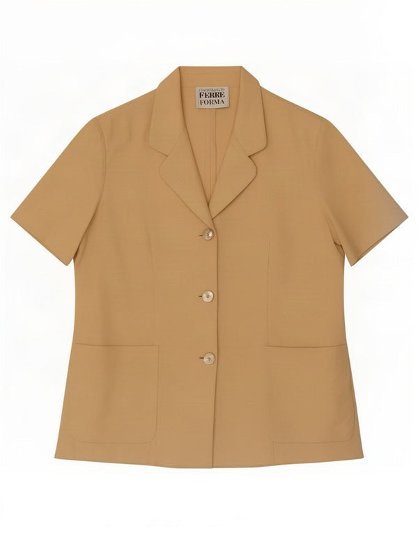 Gianfranco Ferre Dame Kortærmet Cardigan Top UK 14 Stor Gul Linen