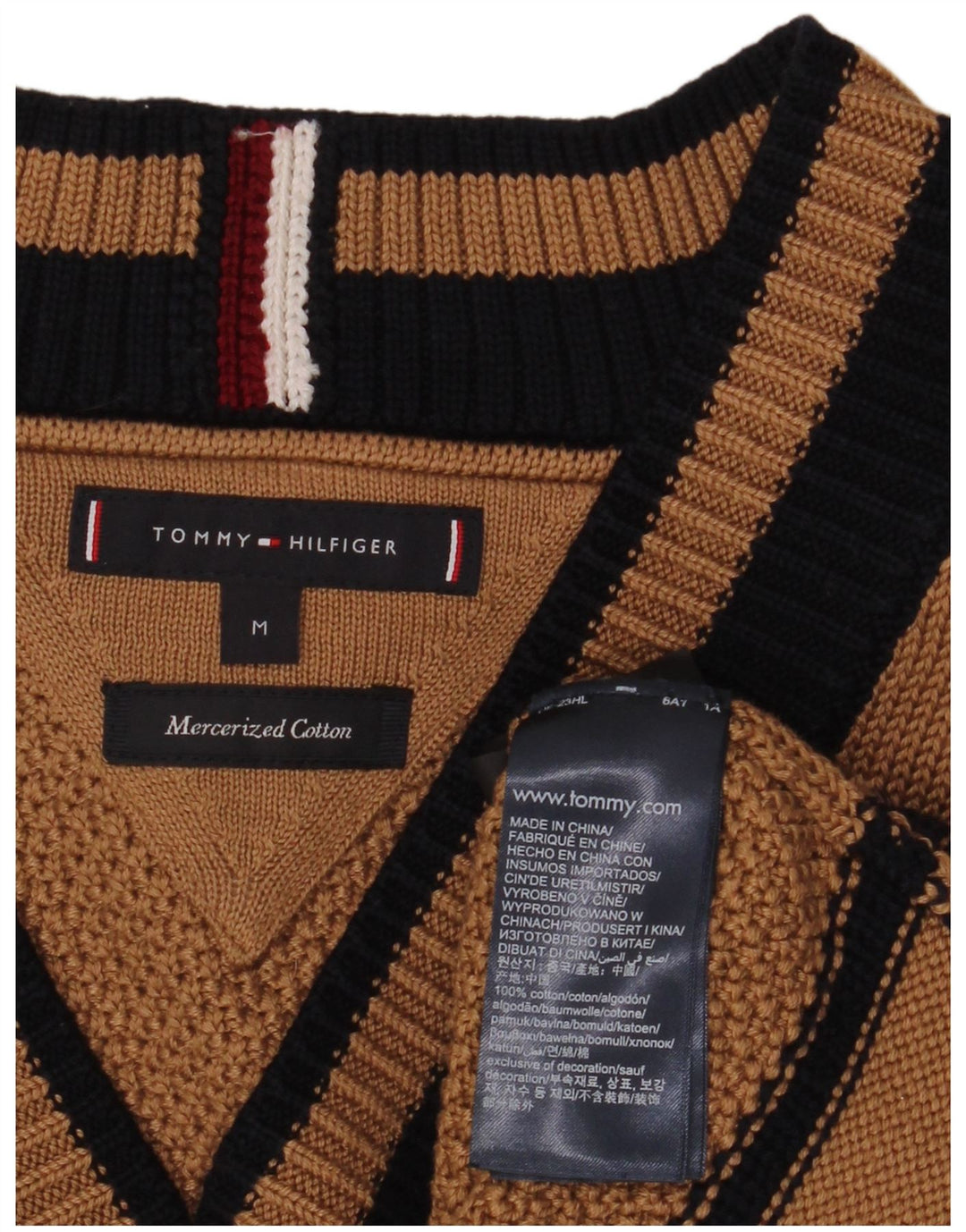 Tommy Hilfiger Herre V-hals sweater Medium Brun Colourblock