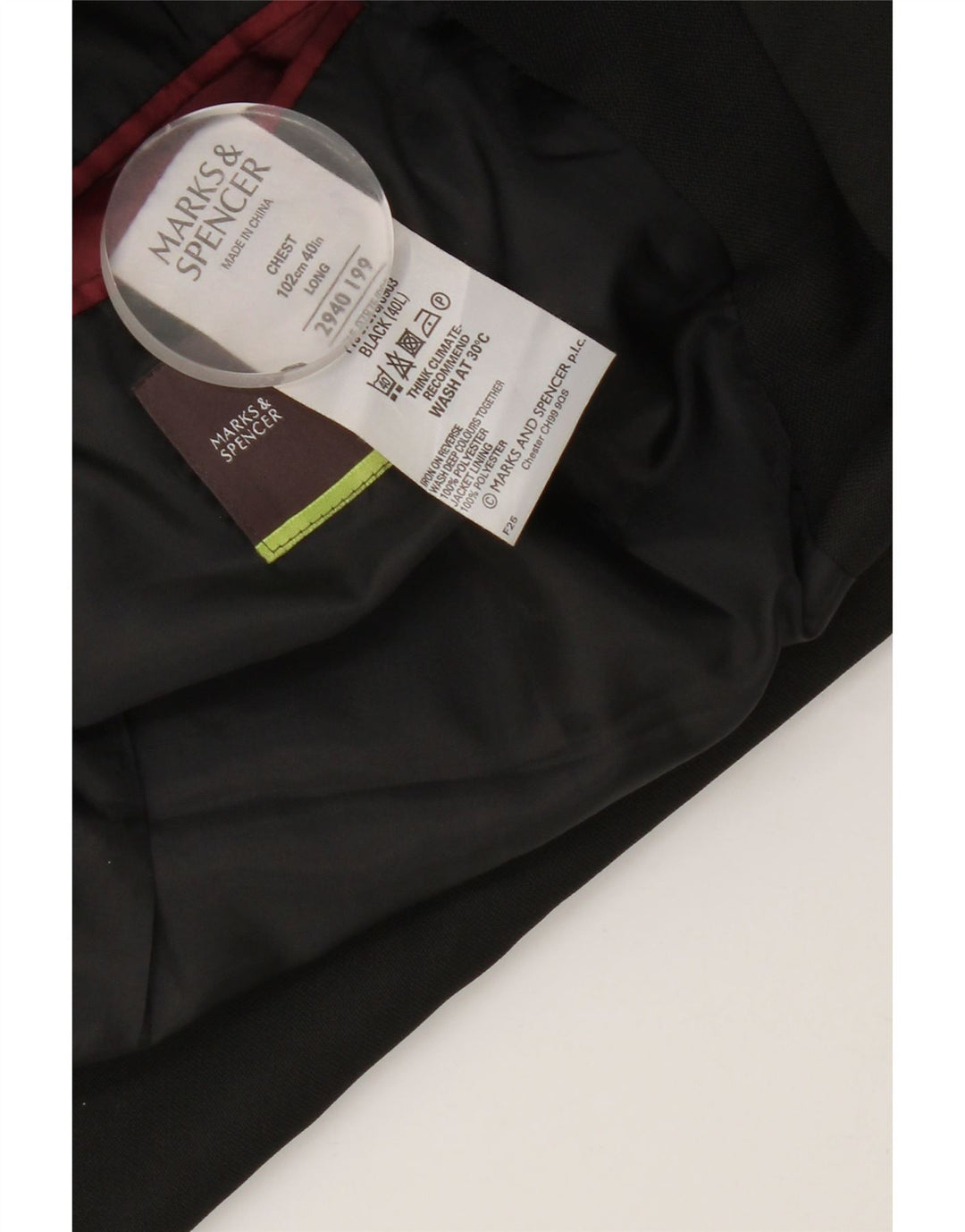 Marks & Spencer Herre lang 3-knaps blazerjakke UK 40 Medium Sort