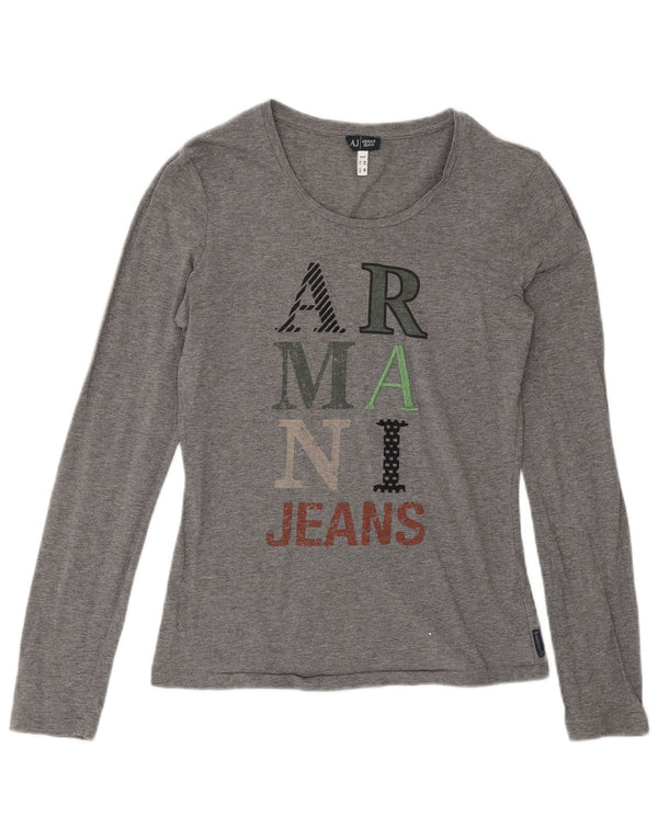 Armani Jeans Womens Graphic Top Long Sleeve UK 12 Medium Grey Cotton