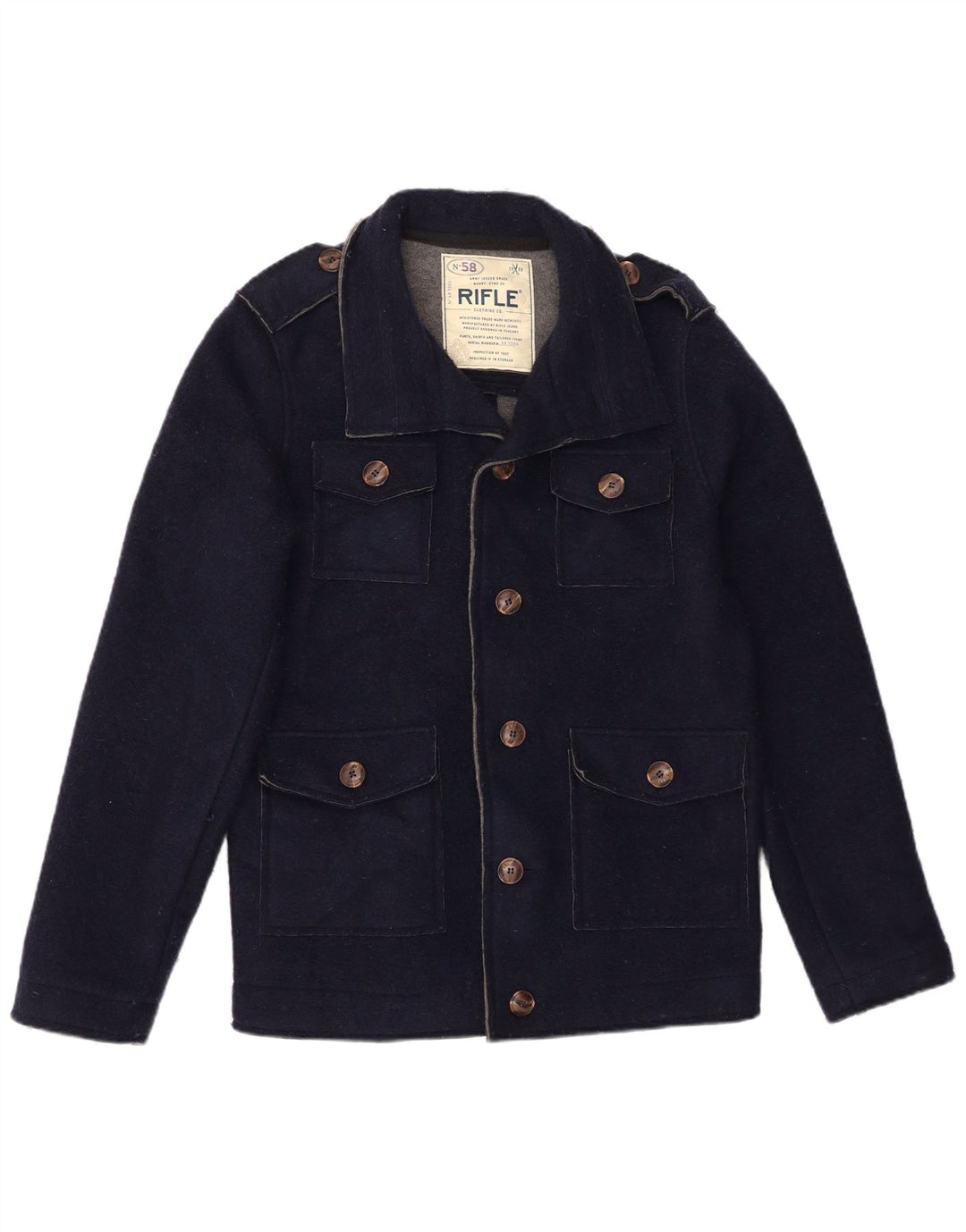 Rifle Herre Military Jacket UK 40 Large Navy Blue Polyester
