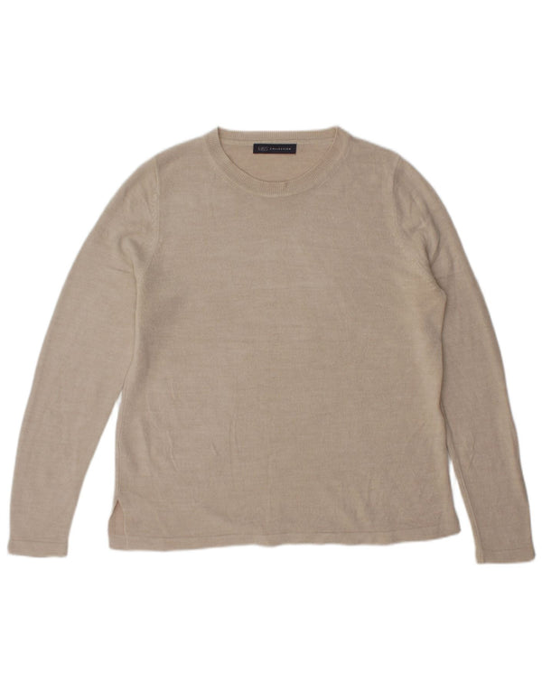 Marks & Spencer Womens Boat Neck Jumper Sweater UK 14 Large Beige Acrylic