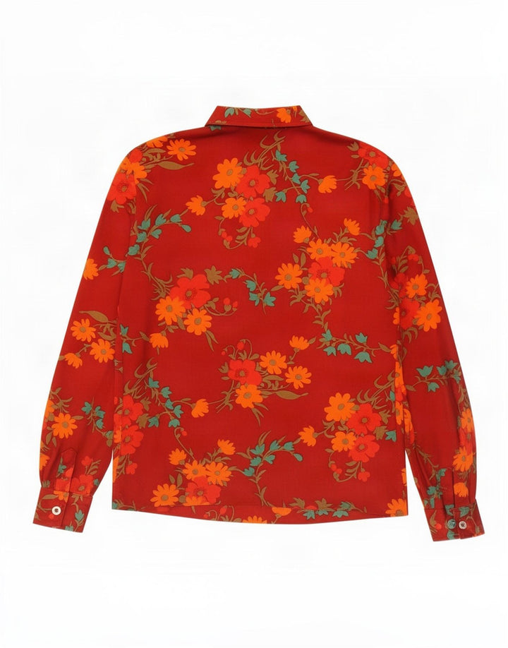 Vintage Dame Pullover Shirt UK 14 Medium Red Floral