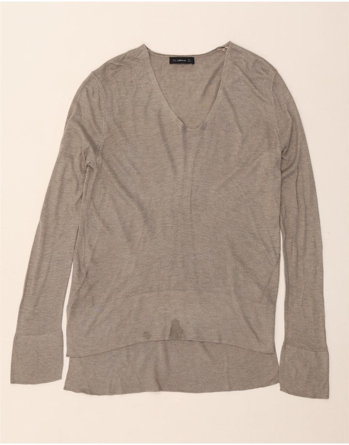 ZARA Dame V-hals sweater UK 10 Small Grå