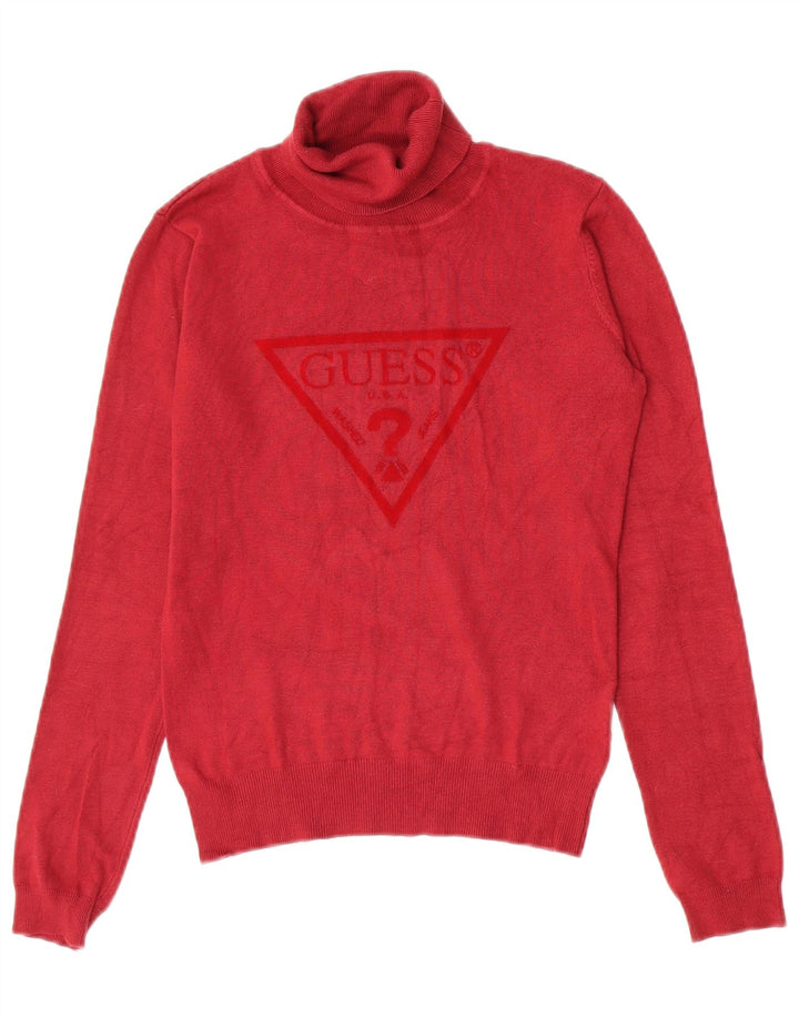 Guess Dame grafisk rullehals sweater UK 10 Lille rød