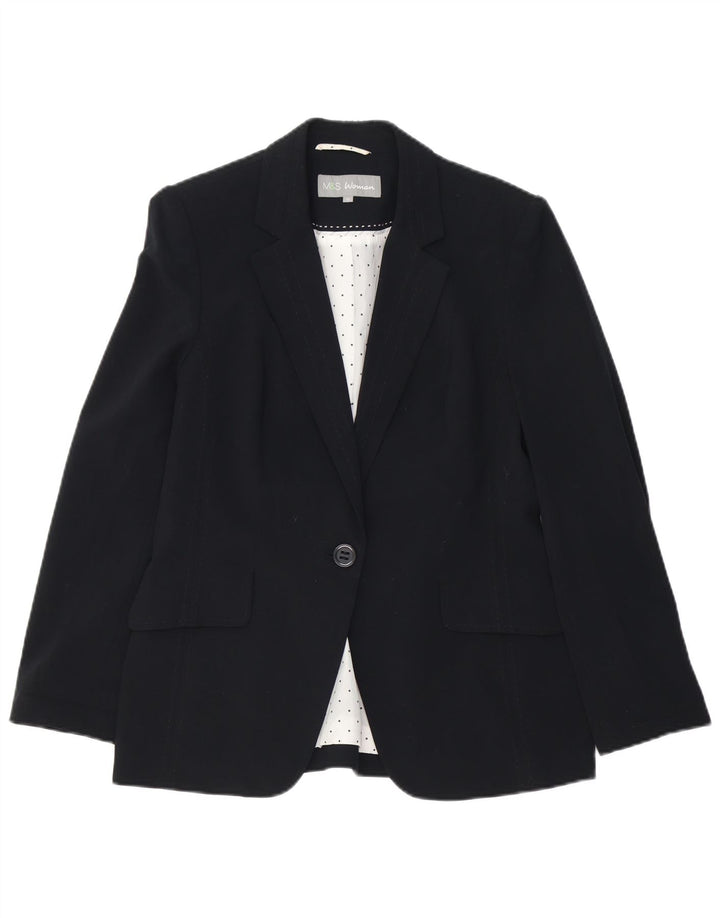 Marks & Spencer Dame 1 Knap Blazer Jakke UK 12 Medium Sort Polyester