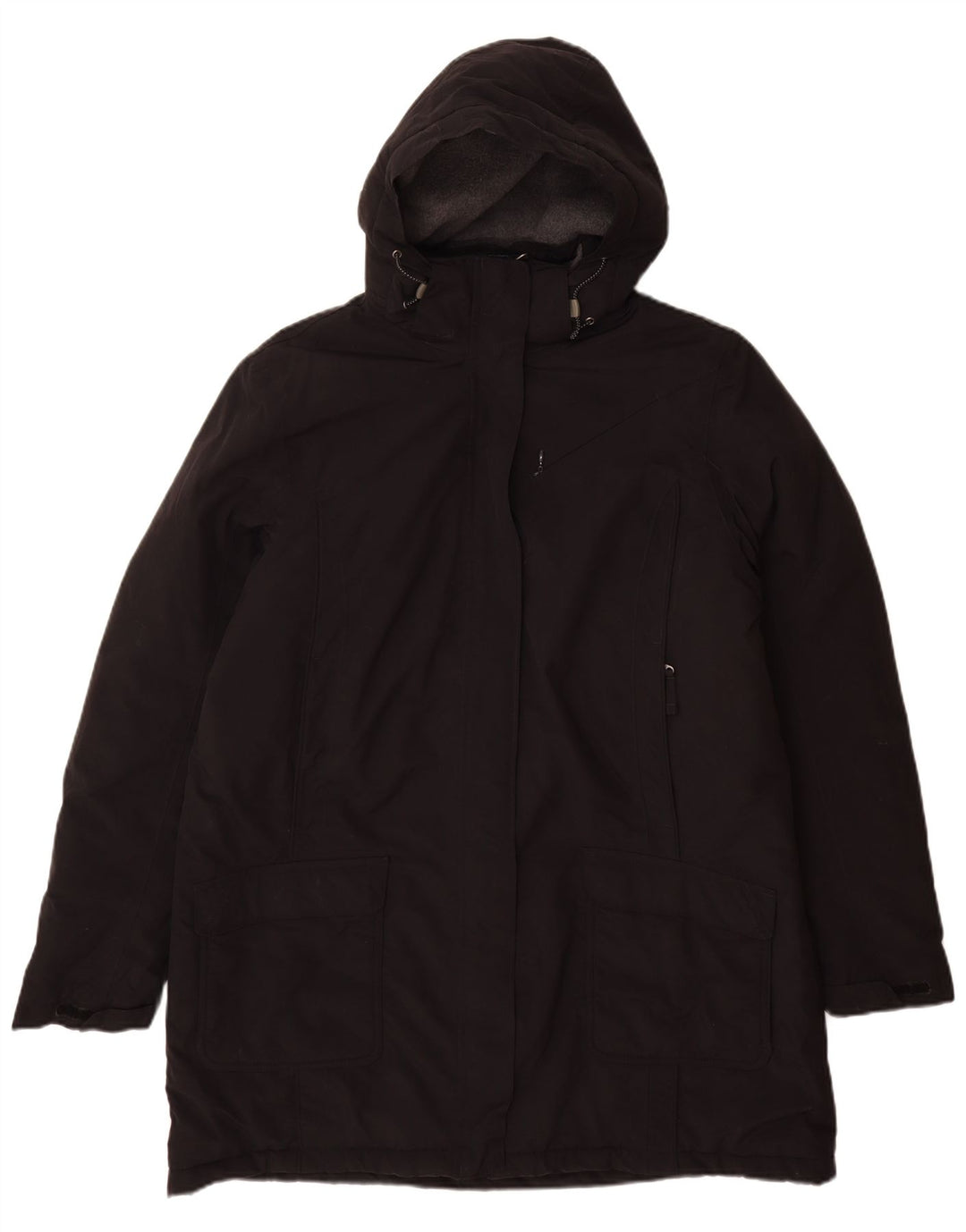 Lands End Dame Hooded Windbreaker Coat UK 16 Large Black Nylon
