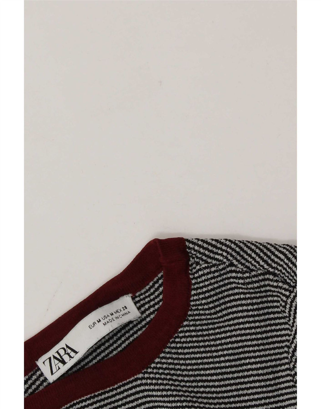 Zara Womens Crop Top Langærmet UK 12 Medium Grey Nålestribe