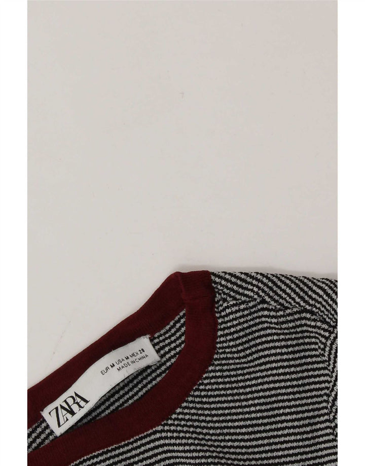 Zara Womens Crop Top Langærmet UK 12 Medium Grey Nålestribe