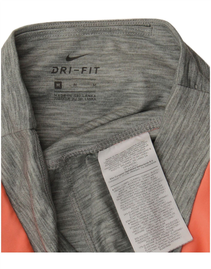 Nike Dame Dri Fit Crop Leggings UK 12 Medium Grey Colourblock Polyester