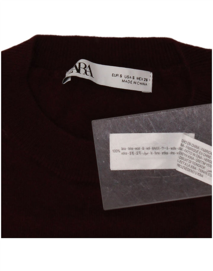 ZARA Herre Crew Neck Jumper Sweater Lille Bourgogne uld
