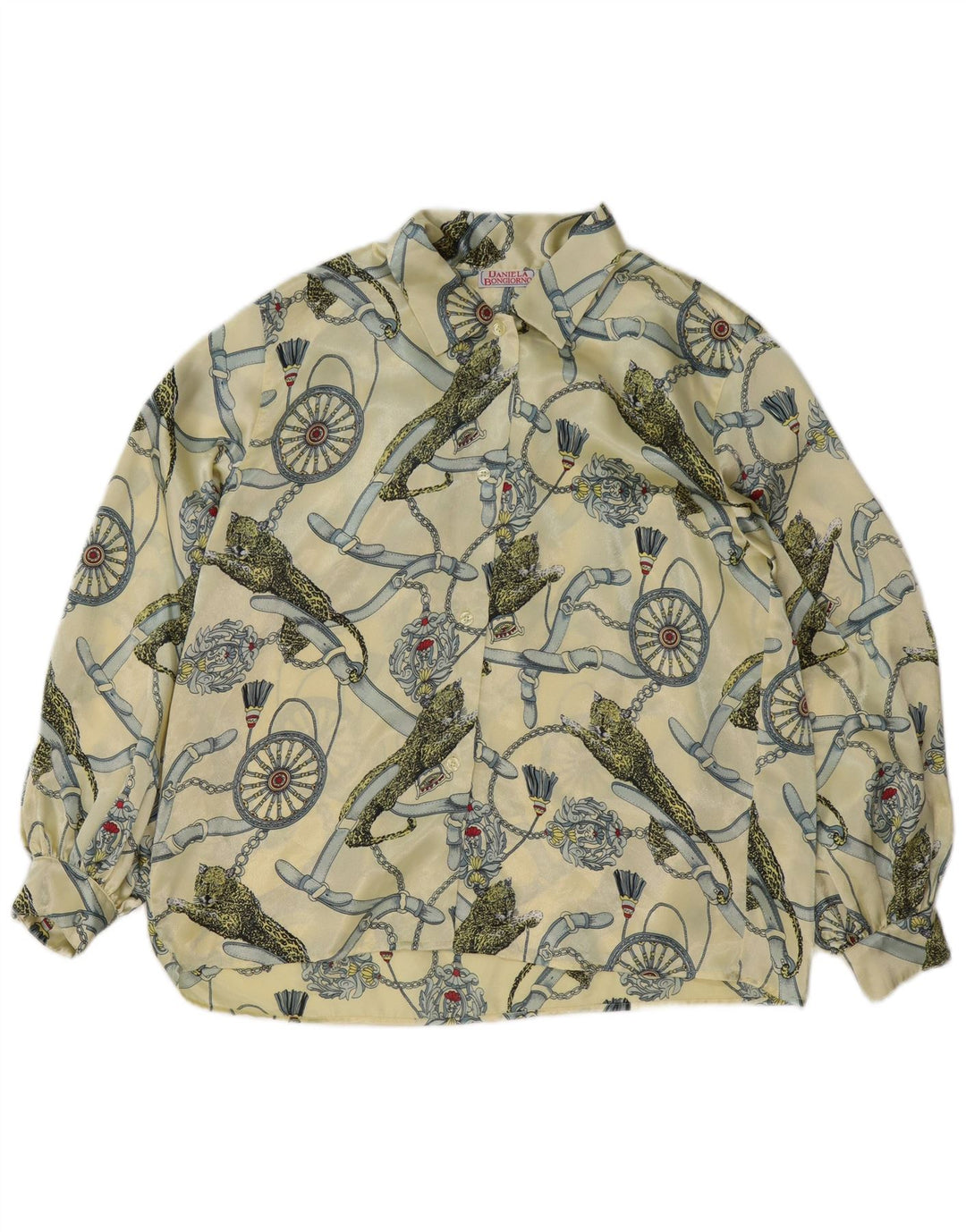 Vintage kvinders grafisk skjorte bluse IT 48 XL gul polyester
