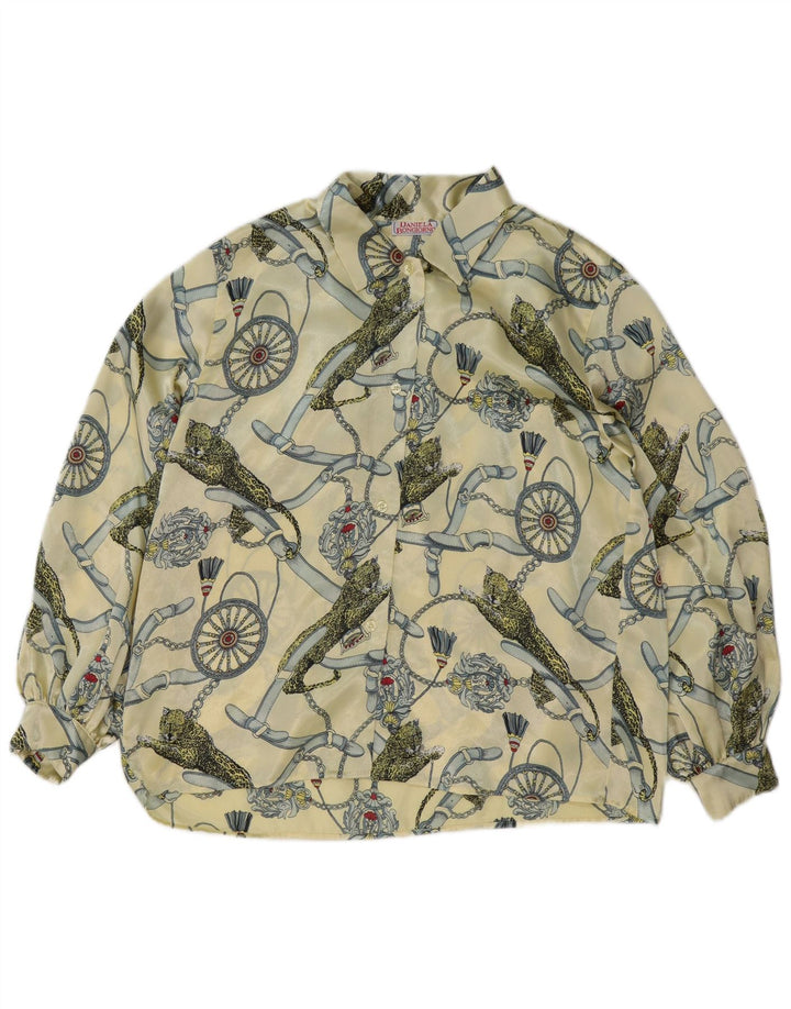 Vintage kvinders grafisk skjorte bluse IT 48 XL gul polyester