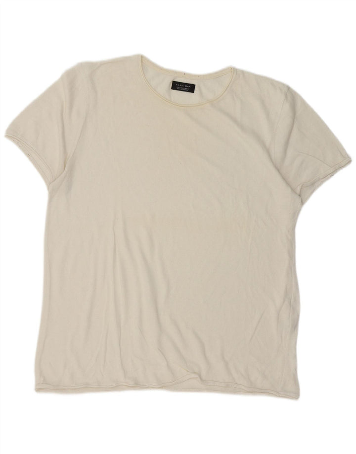 Zara Herre T-shirt Top Large Off White Bomuld