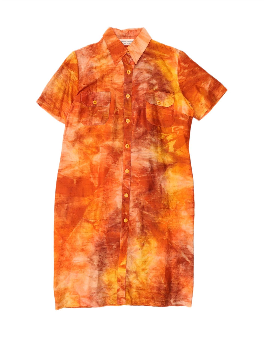 Daniel & Mayer Dame Skjortekjole IT 46 Stor Orange Tie Dye Silke