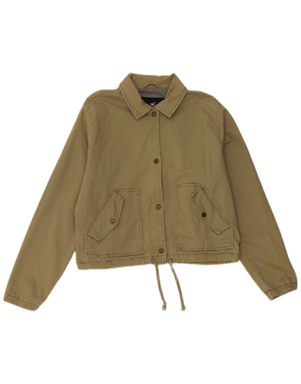 Hollister Womens Crop Bomber Jacket UK 16 Large Khaki Cotton