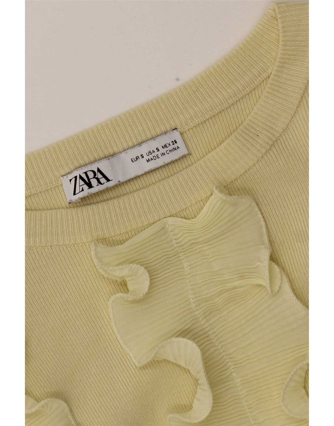 Zara Womens Crop langærmet flæse foran bluse Top UK 8 Small Yellow