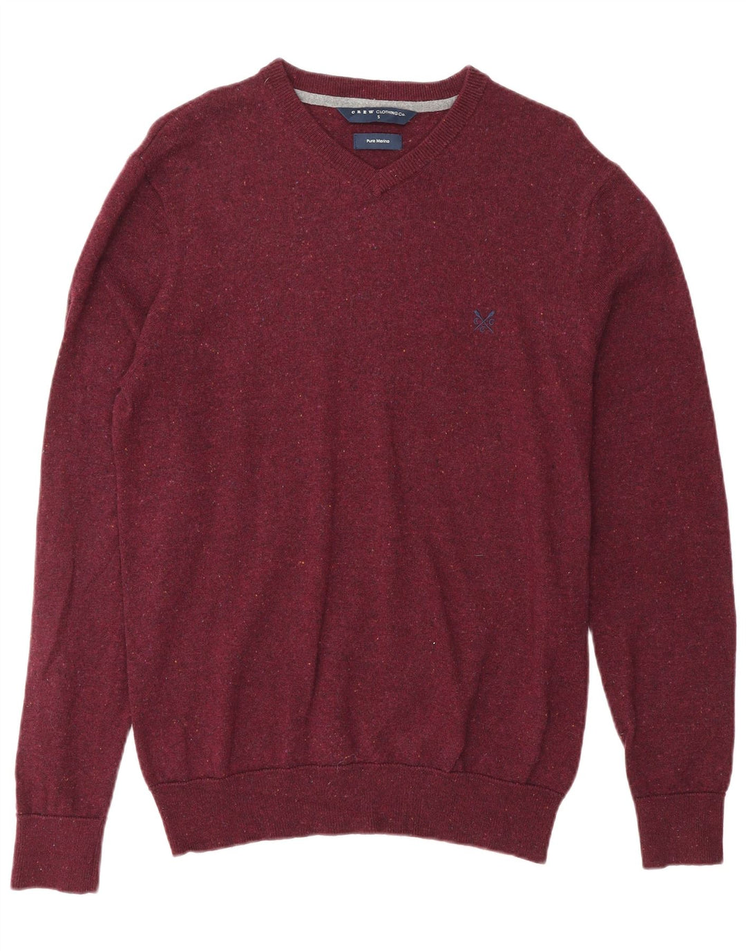 CREW CLOTHING Herre V-hals sweater Small Bourgogne Flecked