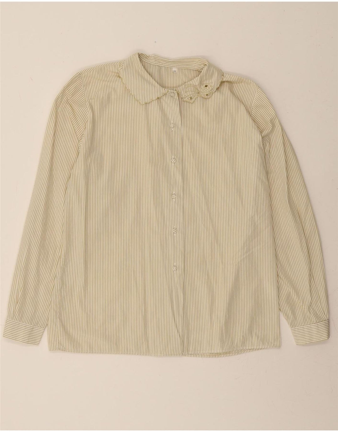 VINTAGE Womens Shirt Blouse IT 46 Large Beige Pinstripe Vintage Vintage and Second-Hand Vintage from Messina Hembry 