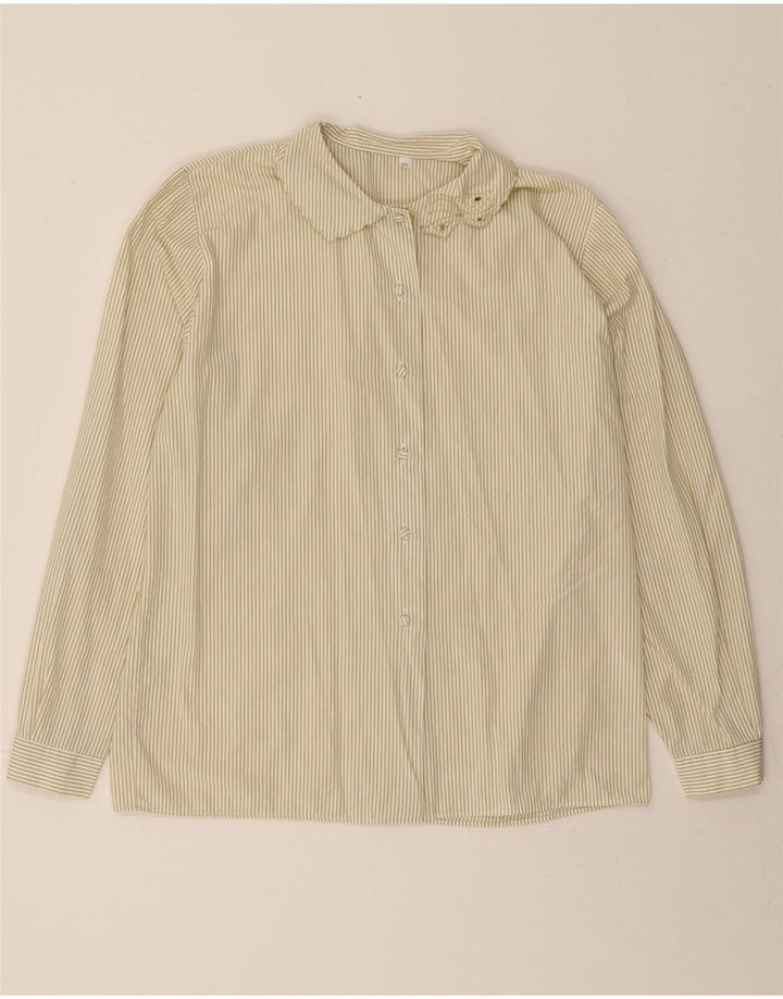 VINTAGE Womens Shirt Blouse IT 46 Large Beige Pinstripe Vintage Vintage and Second-Hand Vintage from Messina Hembry 