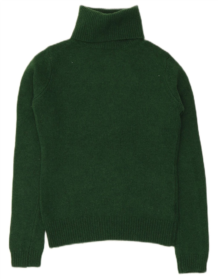 Massimo Dutti Dame Crop Roll Neck Jumper Sweater UK 12 Medium Green Wool
