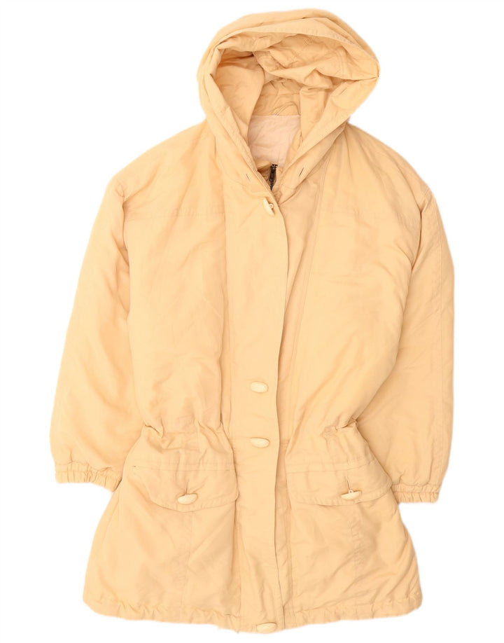VINTAGE Polstret frakke med hætte til kvinder EU 38 Medium Beige Polyester