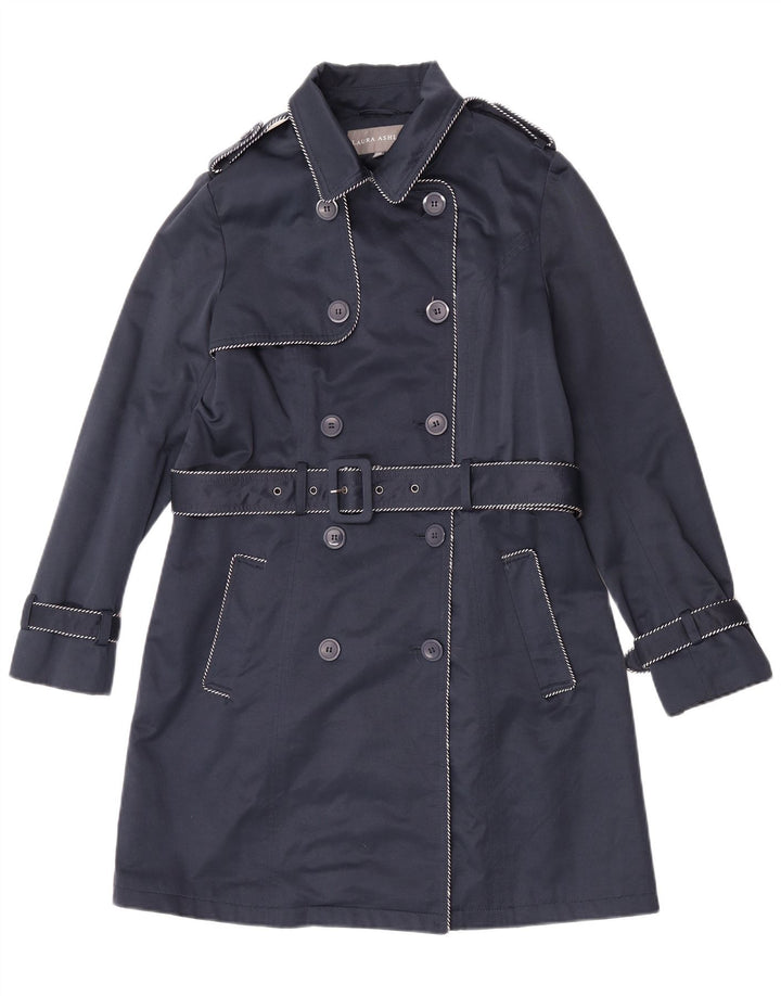 Laura Ashley Dame Dobbeltradet Trench Coat UK 12 Medium Navy Blue