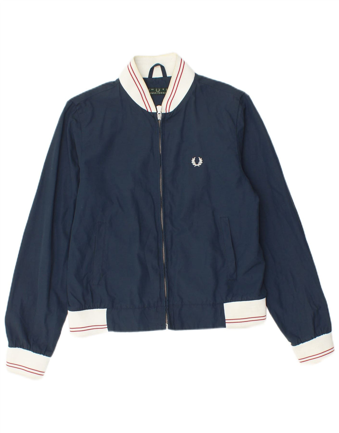 Fred Perry Womens Bomber Jacket UK 10 Small Navy Blue Colourblock Nylon