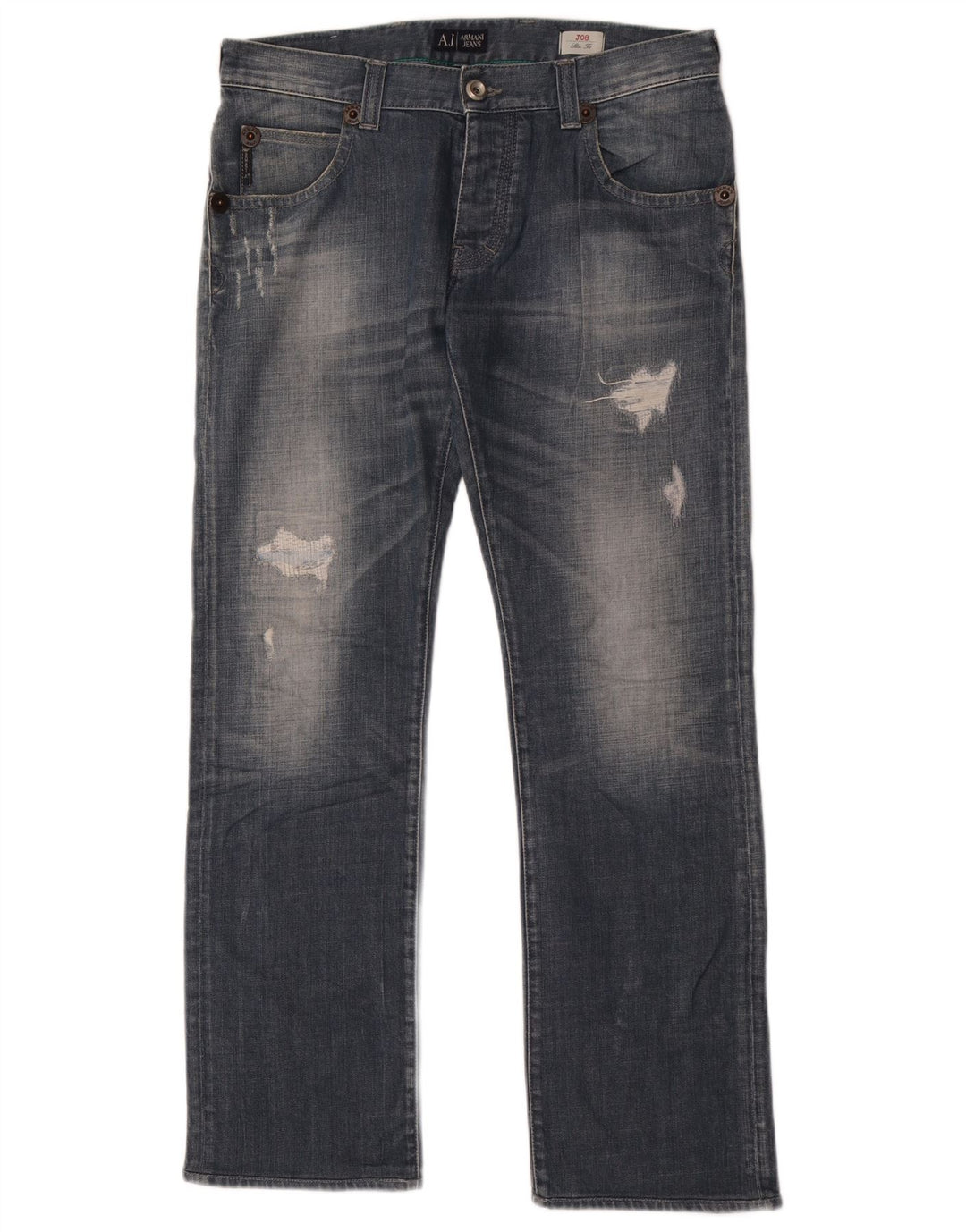 Armani Herre Distressed Slim Jeans W33 L32 Blå Bomuld