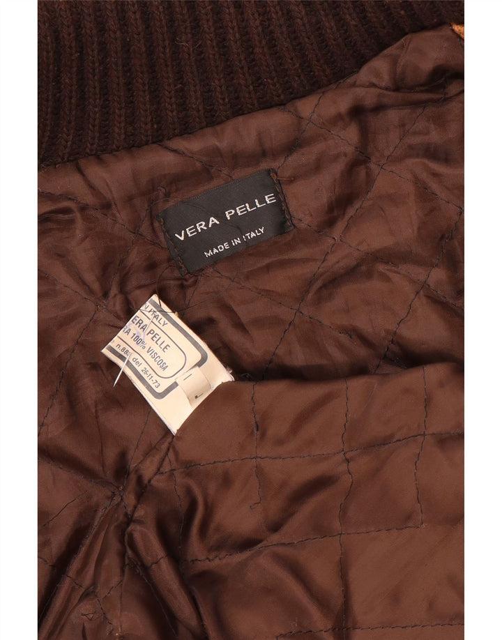 Vintage Dame Bomber Læderjakke UK 14 Stor Brun Læder