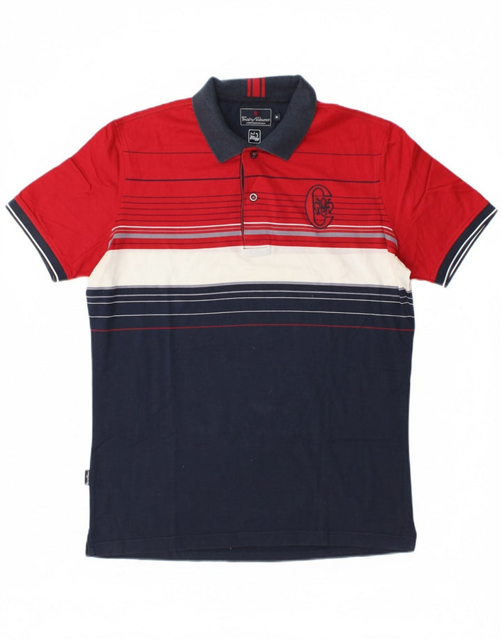 CONTE OF FLORENCE Mens Polo Shirt Medium Red Colourblock