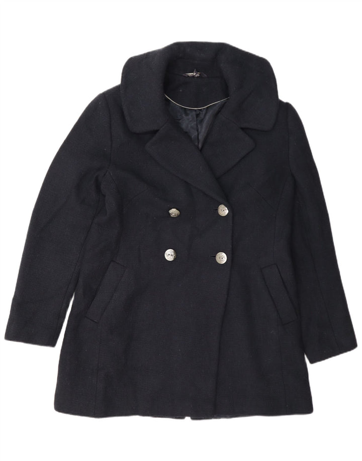 Marks & Spencer Dame Dobbelt Breasted Pea Coat UK 12 Medium Navy Blue Wool