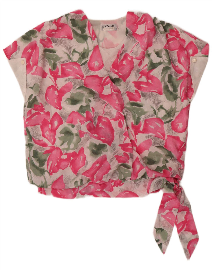VINTAGE Damebluse Top IT 42 Medium Pink Floral Silke