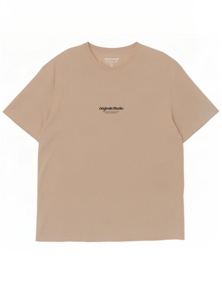 Jack & Jones Herre T-Shirt Top XL Beige Bomuld
