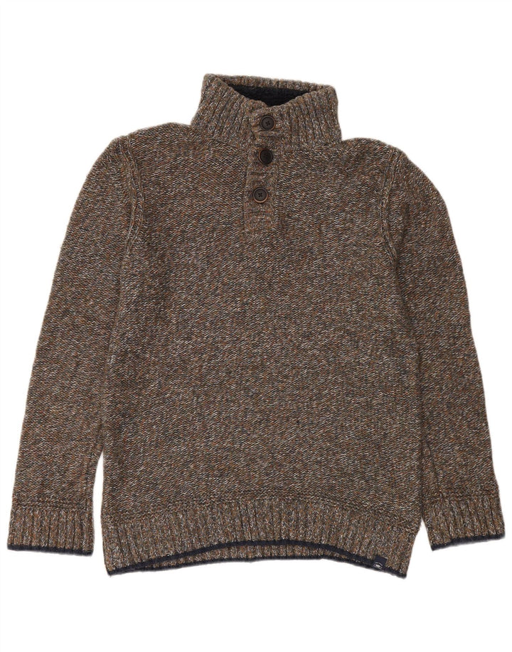Fat Face Herre Button Neck Jumper Sweater Lille Grøn Flecked Bomuld