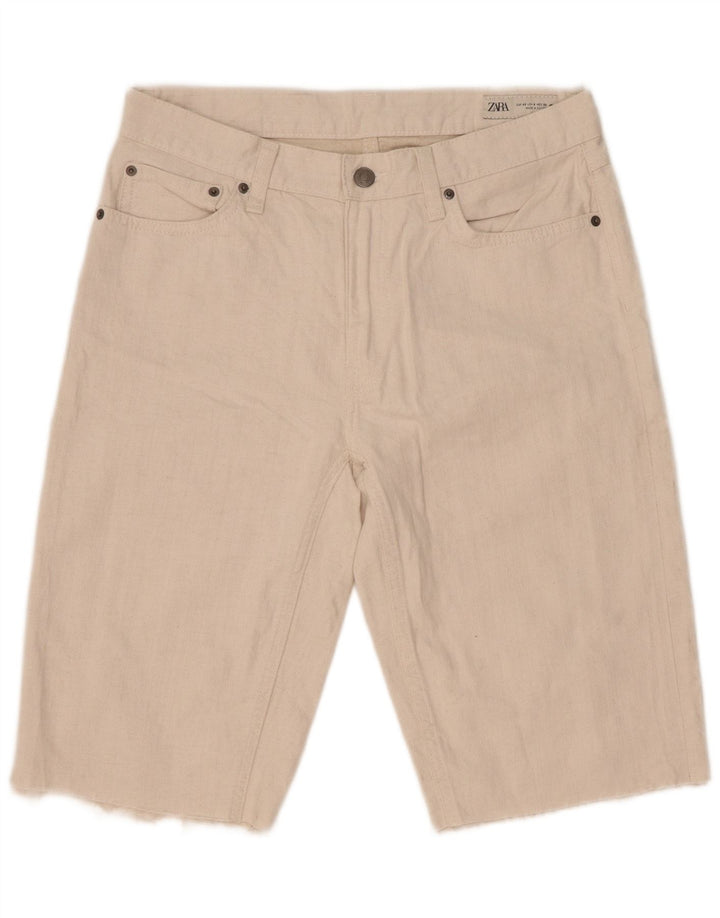 Zara Dame Denim Shorts EU 40 Medium W30 Hvid Bomuld