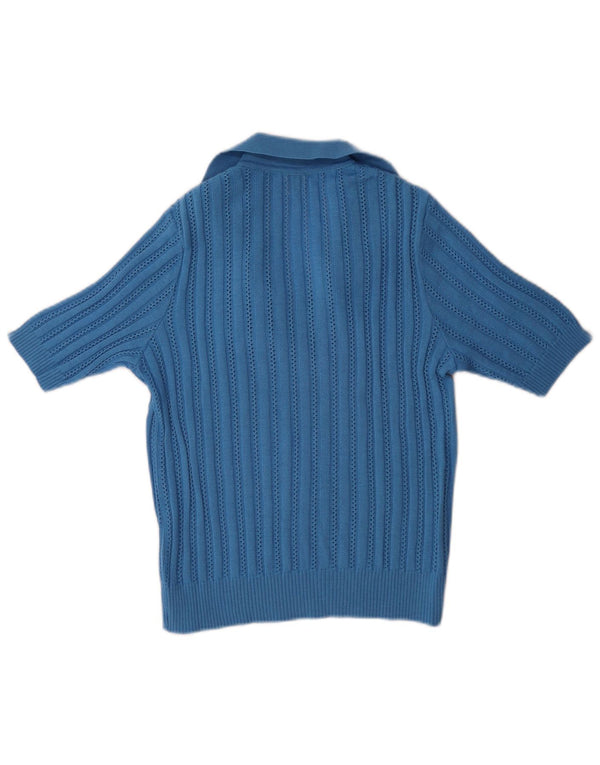 Vintage Dame Kortærmet Polo Neck Jumper Sweater IT 40 Small Blue Wool