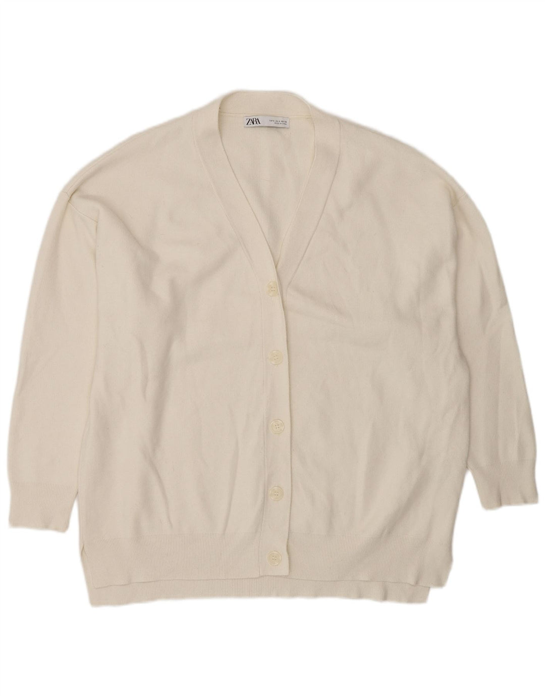 Zara Dame Oversized Cardigan Sweater UK 10 Small White Viscose